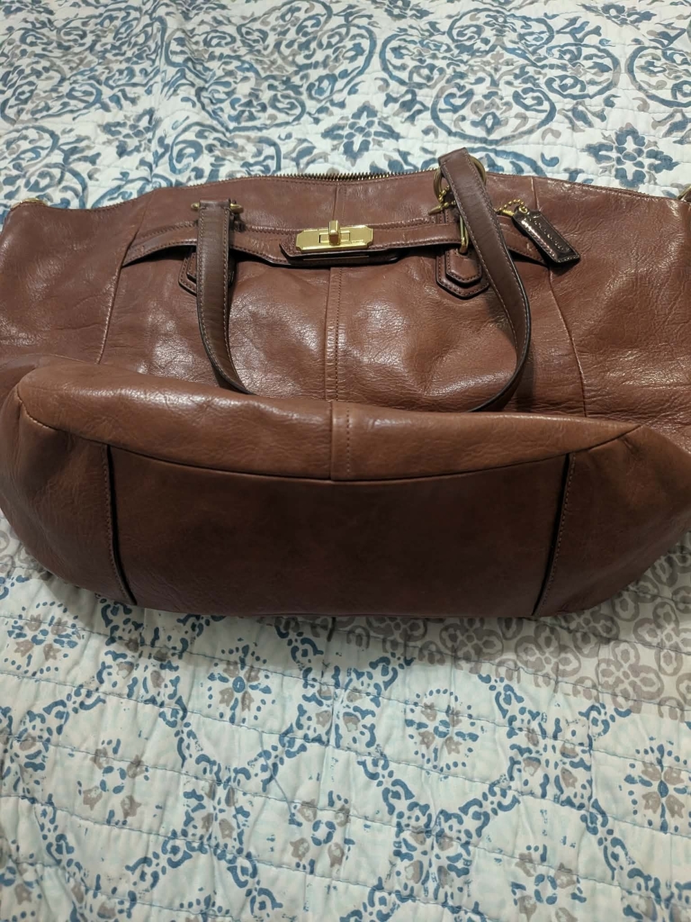 Coach Brown Leather Tote with Gold-Tone Turnlock